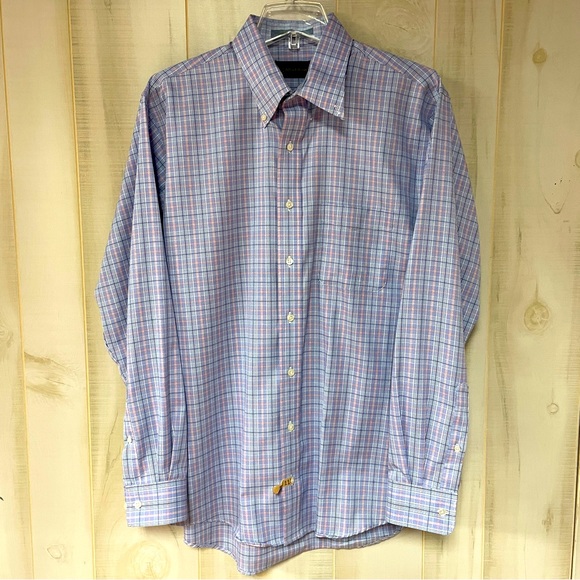 Allen Edmonds Other - Allen Edmonds Blue White Red Plaid 100% Cotton Button Down Shirt Sz L